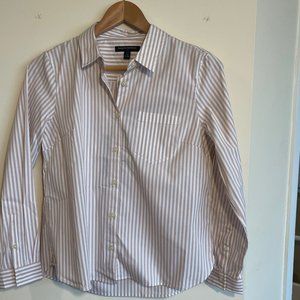 Banana Republic - Beige Stripe Untuck Button Down Shirt = Petite Small